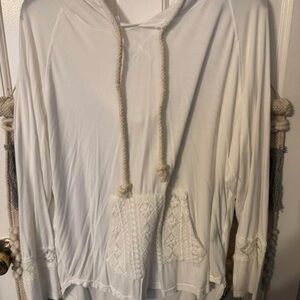 White Hooded Top with Lace Accents